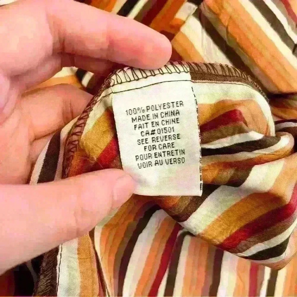 Vintage oversized unisex orange stripes long sleeves button down shirt  blouse - Picture 7 of 11